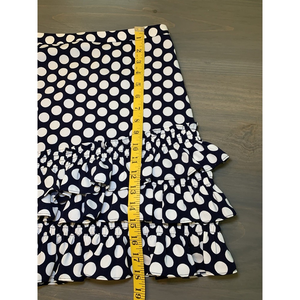 J Crew Navy And White Polka Dot Tiered Ruffle Hem Mini Skirt Women's Size 2 - Picture 12 of 13